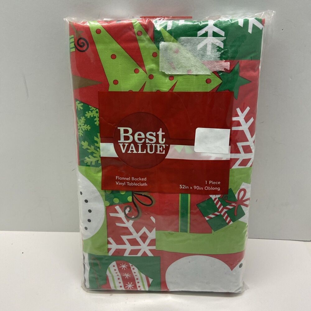 Best Value Flannel Backed Tablecloth 52 x 90 Oblong Christmas Design 2008